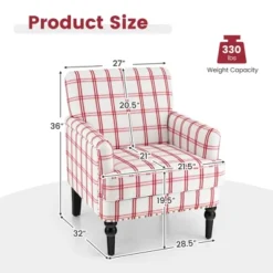 Tangkula Modern Accent Armchair Upholstered Single Sofa Chair W/ Rubber Wood Legs Red Checkerboard -Lush Living Store GUEST a32e1e1f 8445 4a97 b347 76de25db06b1