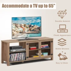 TV Stand Entertainment Center For TV's Up To 65''w/ 2 Metal Mesh Doors Natural -Lush Living Store GUEST a33ace7b e053 4103 90e2 e551f302d493