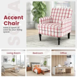 Tangkula Modern Accent Armchair Upholstered Single Sofa Chair W/ Rubber Wood Legs Red Checkerboard -Lush Living Store GUEST a352f1e5 7903 47ed a096 5674539fd85e