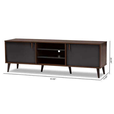 Samuel Finished TV Stand For TVs Up To 55" Walnut Brown/Dark Gray - Baxton Studio 6 Samuel Finished TV Stand For TVs Up To 55" Walnut Brown/Dark Gray - Baxton Studio - Image 4