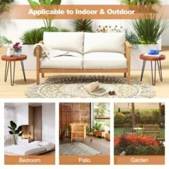 Costway Round End Table Accent Side Table Reclaimed Teak Wood Plant Stand Patio Rustic -Lush Living Store GUEST a4106360 3c8b 4a5a bf39 19259614abab