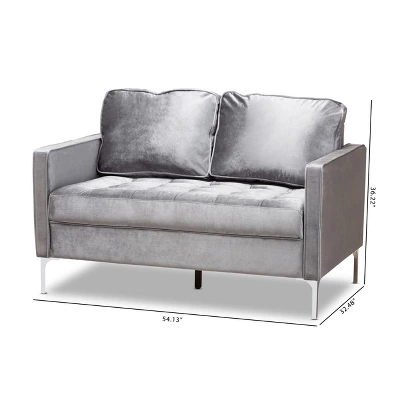 Baxton Studio Clara Velvet Fabric Upholstered 2 Seater Loveseat Gray - BaxtonStudio 9 Baxton Studio Clara Velvet Fabric Upholstered 2 Seater Loveseat Gray - BaxtonStudio - Image 7