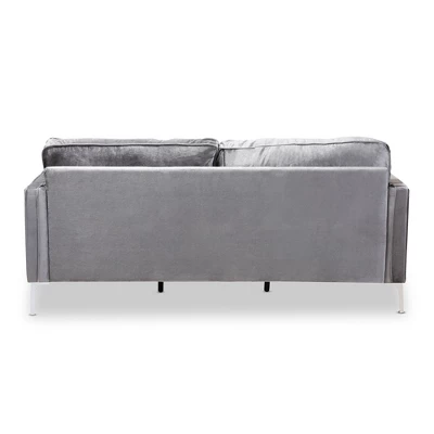 Baxton Studio Clara Velvet Fabric Upholstered 3 Seater Sofa Gray - BaxtonStudio 8 Baxton Studio Clara Velvet Fabric Upholstered 3 Seater Sofa Gray - BaxtonStudio - Image 6