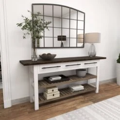Farmhouse Wood Rectangle Console Table White - Olivia & May -Lush Living Store GUEST a5557c88 0378 4b2e 9d67 abc4e9a6e937