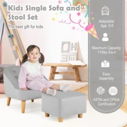 Costway Kids Sofa Chair W/ Ottoman Toddler Single Sofa Velvet Upholstered Couch GreyPink -Lush Living Store GUEST a6ad4dff 1871 41b7 ae2a f13f1425935c