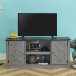 54" Farmhouse Two-Tone TV Stand For TVs Up To 65" Gray - Home Essentials -Lush Living Store GUEST a6c614d2 1533 408c 8cc9 ea184fe3ffc4