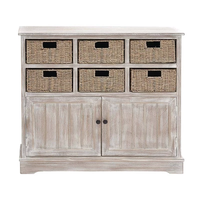 Wood Cabinet With Seagrass Drawers Brown - Olivia & May 7 Wood Cabinet With Seagrass Drawers Brown - Olivia & May - Image 5
