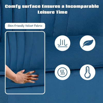 Costway Leisure Chair And Ottoman Thick Padded Velvet Tufted Sofa Set W/ Wood Legs PinkBlue Green 7 Costway Leisure Chair And Ottoman Thick Padded Velvet Tufted Sofa Set W/ Wood Legs PinkBlue Green - Image 5