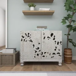 Mediterranean Carved Wood Cabinet White - Olivia & May -Lush Living Store GUEST a838c933 501d 48f5 9784 29fd52bdaa8b