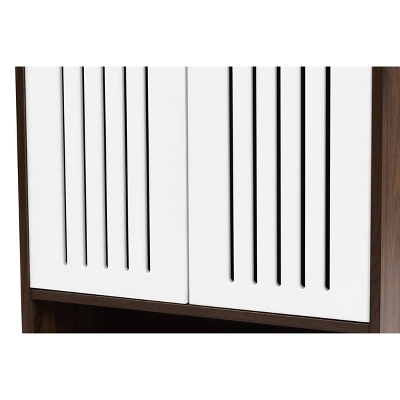 2 Door Meike Two-Tone Wood Shoe Cabinet Walnut/White - Baxton Studio 6 2 Door Meike Two-Tone Wood Shoe Cabinet Walnut/White - Baxton Studio - Image 4