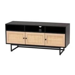 Declan Wood And Natural Rattan 3 Door TV Stand Espresso Brown/Black - Baxton Studio -Lush Living Store GUEST a9dd7b84 0829 4e79 bdbe b2e5c9ec2210