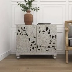 Mediterranean Carved Wood Cabinet White - Olivia & May -Lush Living Store GUEST aa2522a5 d1d2 4e2c a3de ba00ec286486