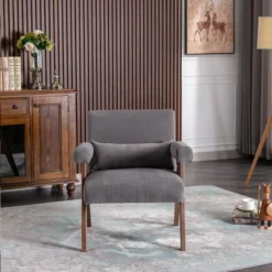 Megan 27.56" Wide Upholstered Fabric Seat And Lumbar Pillow With Walnut "V" Shape Solid Wood Legs Accent Chair With Arm Pads-The Pop Maison -Lush Living Store GUEST aa7f68f1 3813 412c b0f5 b638d5deb493