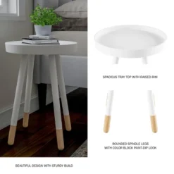 Hastings Home Mid-Century Modern Round Wooden End Table With Tray Top - White/Natural -Lush Living Store GUEST aaf29e60 f2b2 4ca9 97ae 351a2498a246