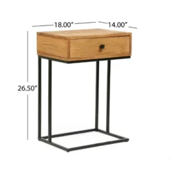 Gaudet Modern Industrial Handmade Mango Wood C Shaped Side Table With Drawer Natural/Black - Christopher Knight Home -Lush Living Store GUEST ab466d8e 03a6 460b b7a9 960e64824133