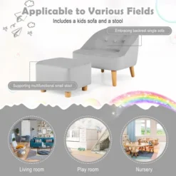 Costway Kids Sofa Chair W/ Ottoman Toddler Single Sofa Velvet Upholstered Couch GreyPink -Lush Living Store GUEST acd3dced d8f3 4bc9 bf2f 49703a009700