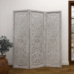 Farmhouse Wood Carved Room Divider Screen White - Olivia & May -Lush Living Store GUEST add3936c 6e77 4966 8bf3 8bbdf7a189e5