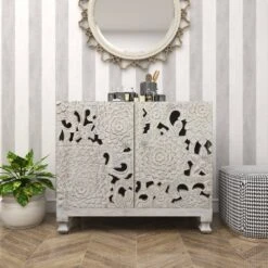 Mediterranean Carved Wood Cabinet White - Olivia & May -Lush Living Store GUEST addd15cf 22de 48eb b26d c03e75b8b1a4