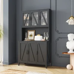 Large Freestanding Storage Cabinet With Glass Doors, Drawers And Open Shelves - ModernLuxe -Lush Living Store GUEST ae2dcf90 562a 4e1b 9b32 01d7362cc61e