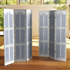 6" Double Sided Shutters Canvas Room Divider Blue - Oriental Furniture -Lush Living Store GUEST af9d1c2c ba94 47ee ae11 eab919545567