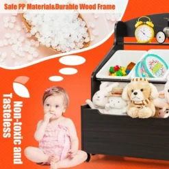 Costway Kids Wooden Toy Storage Unit Organizer W/Rolling Toy Box & Plastic Bins NaturalEspresso -Lush Living Store GUEST afc4f8c4 324e 4563 81ff d202841d1460