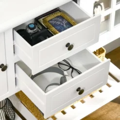 HOMCOM Vintage Console Table With 2 Drawers And Cabinets, Retro Sofa Table For Entryway, Living Room And Hallway, White 11 HOMCOM Vintage Console Table With 2 Drawers And Cabinets, Retro Sofa Table For Entryway, Living Room And Hallway, White -Lush Living Store GUEST b02cdafe fb10 4c7a a643 3df4aed2b702