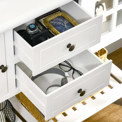 HOMCOM Vintage Console Table With 2 Drawers And Cabinets, Retro Sofa Table For Entryway, Living Room And Hallway, White 7 HOMCOM Vintage Console Table With 2 Drawers And Cabinets, Retro Sofa Table For Entryway, Living Room And Hallway, White - Image 5