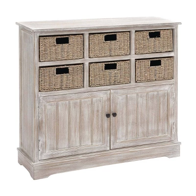 Wood Cabinet With Seagrass Drawers Brown - Olivia & May 8 Wood Cabinet With Seagrass Drawers Brown - Olivia & May - Image 6