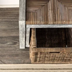 Happimess Rustic 43.3" 3 Drawer Wicker Storage Bench, Gray -Lush Living Store GUEST b036c93f 5ba8 43c4 9c82 a5c7141bf363