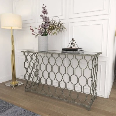 Contemporary Metal Pattern Console Table Silver - Olivia & May 10 Contemporary Metal Pattern Console Table Silver - Olivia & May - Image 8