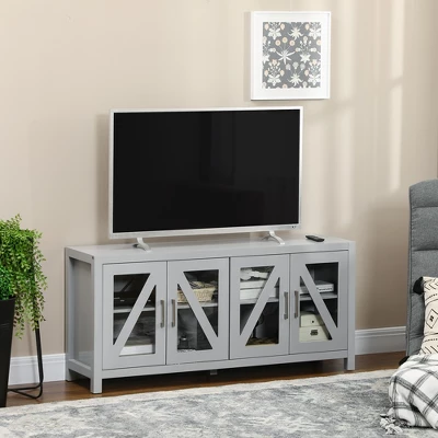 HOMCOM TV Cabinet Stand For TVs Up To 58", Entertainment Center With Adjustable Shelves, 4 Glass Doors And 4 Cable Holes For Living Room, Gray 4 HOMCOM TV Cabinet Stand For TVs Up To 58", Entertainment Center With Adjustable Shelves, 4 Glass Doors And 4 Cable Holes For Living Room, Gray - Image 2