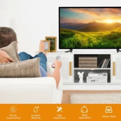 Costway TV Stand Entertainment Media Console W/ 2 Rattan Cabinets & Open Shelves -Lush Living Store GUEST b0e04042 5bd6 457a 8907 e17bf261ab90