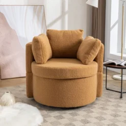April 33.9" Seat Wide Teddy Upholstered Round Swivel Backrest Chair, Swivel Chairs With Storage Including 3 Pillows-Maison Boucle -Lush Living Store GUEST b13d7f4c 621c 4ce5 a725 8c1d24aba4c6
