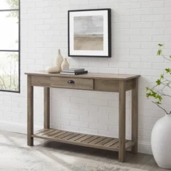 June Rustic Farmhouse Entry Table With Lower Shelf Gray Wash - Saracina Home