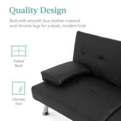 Best Choice Products Modern Faux Leather Convertible Futon Sofa W/ Removable Armrests, Metal Legs, 2 Cupholders -Lush Living Store GUEST b244eda2 89e7 419c 870a e2f1ef241a66