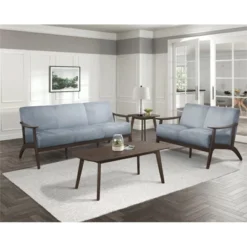 Carlson Velvet Upholstered Loveseat In Blue Gray And Dark Walnut - Lexicon -Lush Living Store GUEST b25449d5 bf5d 4cf0 9d2d 9c90ebf4bd7f
