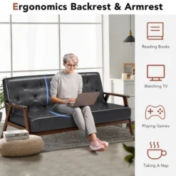 Costway 3-Seater Sofa PU Leather Sofa Couch W/ Rubber Wood Legs & Button Tufted Back -Lush Living Store GUEST b29b171b 5bb0 4942 af31 fa24a5d4f8a0