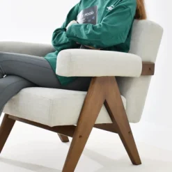 Morgan 19.7" Wide Lounge Armchair Upholstered Seat And Back With Upside Down "V" Shape Design Solid Wood Accent Chair-Maison Boucle -Lush Living Store GUEST b2b07d9f 8895 41eb ad59 ed13da481b74