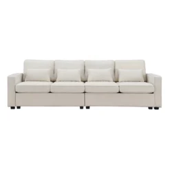 104" 4-Seater Modern Minimalist Linen Fabric Sofa With Arm Pockets And 4 Pillows - ModernLuxe 14 104" 4-Seater Modern Minimalist Linen Fabric Sofa With Arm Pockets And 4 Pillows - ModernLuxe -Lush Living Store GUEST b2cbef81 3d48 4fa8 aef3 3b2c949d24de