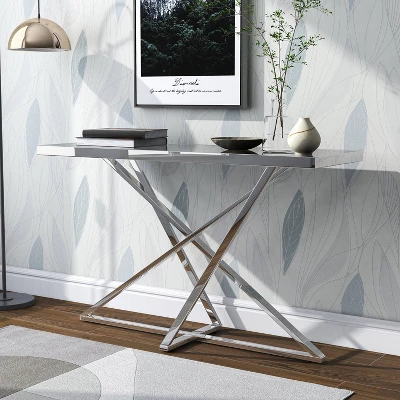 Drubeck Mirrored Rectangle Sofa Table Chrome - HOMES: Inside + Out 3 Drubeck Mirrored Rectangle Sofa Table Chrome - HOMES: Inside + Out
