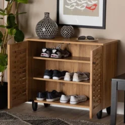 Winda Wood 2 Door Shoe Cabinet Oak Brown/Black - Baxton Studio -Lush Living Store GUEST b3ff400e a11a 4a40 aecf 32a101d429c0