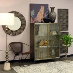 Richard Carter Display Metal Cabinet Gun Metal Antique Gold - StyleCraft -Lush Living Store GUEST b42a9118 036d 4681 99af d7979f54ff3e