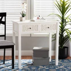 Lambert Wood 2 Drawer Console Table White - Baxton Studio -Lush Living Store GUEST b4613142 c9b9 4c68 9b67 d113ab18ed2a