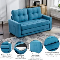 59.4" Upholstered Loveseat Sofa Couch, Pull-Out Sofa Bed With Side Pocket-ModernLuxe -Lush Living Store GUEST b4665278 4c9c 4cf7 ac09 01941263a853