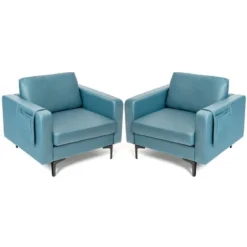 Costway Set Of 2 Leathaire Fabric Accent Armchair Single Sofa W/Side Storage Pocket -Lush Living Store GUEST b47aa3b2 e1d8 4406 85f8 7efdc4f5ab92