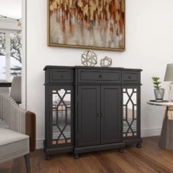 Glam Mirror And Wood Storage Cabinet Black - Olivia & May -Lush Living Store GUEST b4c426d2 1bf1 43fd ac19 e5c83ea4d7f6