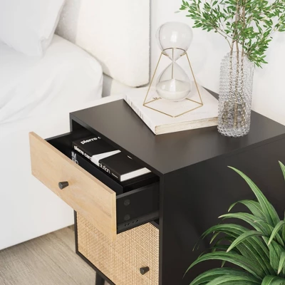 Bonnie Rattan And Wood Storage Side Table Matte Black/Light Mango Wood - Nathan James 5 Bonnie Rattan And Wood Storage Side Table Matte Black/Light Mango Wood - Nathan James - Image 3