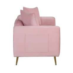 Velvet Upholstered Sofa With Armrest Pockets, 2 Pillows And Golden Metal Legs-ModernLuxe -Lush Living Store GUEST b5404f7a a77a 4a99 96e4 3a3f0882b358