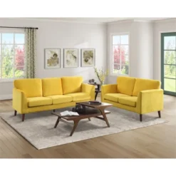 Tolley Velvet Loveseat In Yellow - Lexicon
