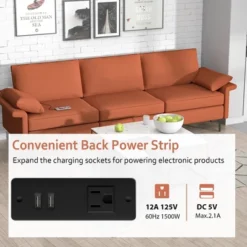 Costway Modern Modular Fabric 3-Seat Sofa Couch W/ Socket USB Ports & Metal Legs RedGreen -Lush Living Store GUEST b619d809 dfe4 486a a3f2 13bf8536125a